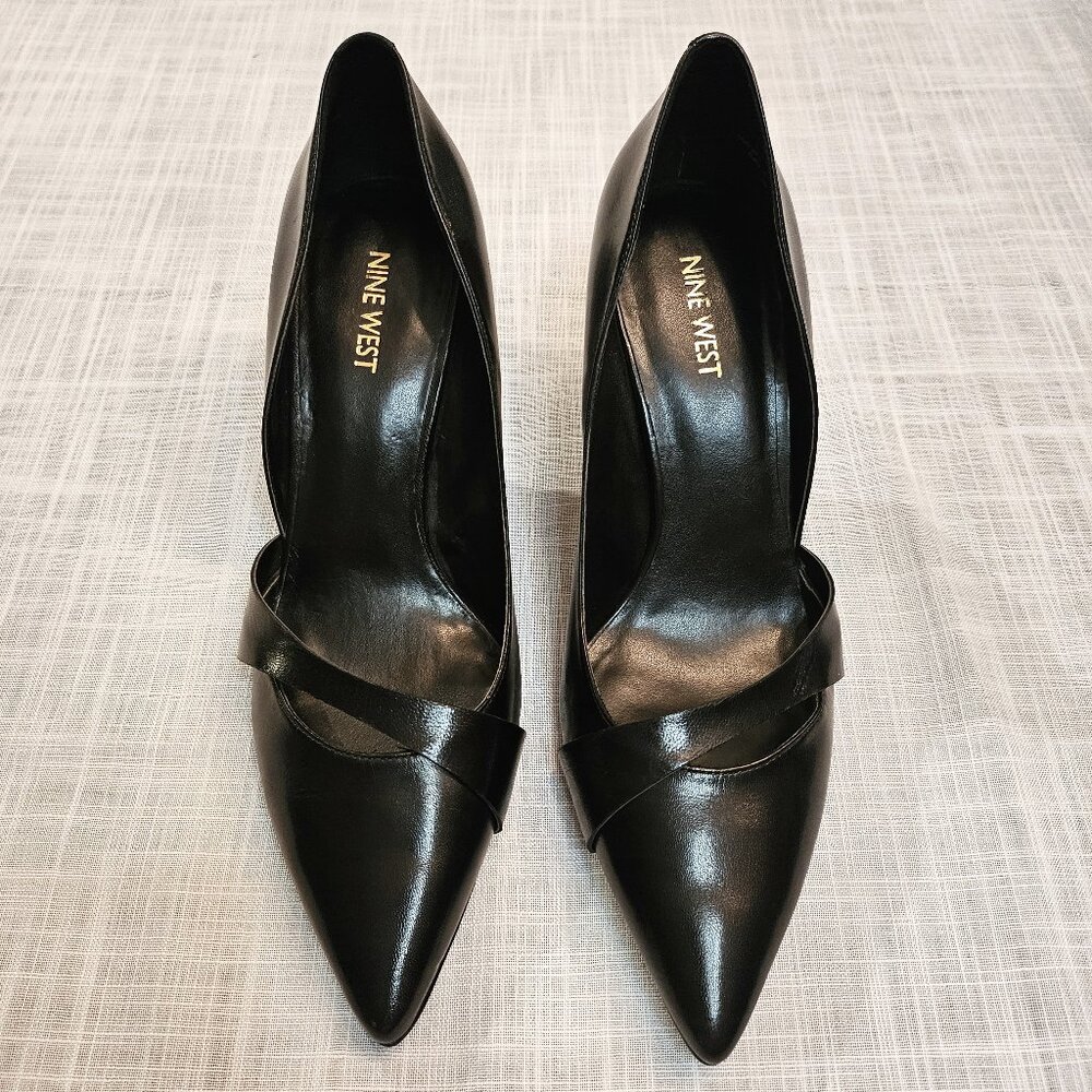 NINE WEST Black Leather D'Orsay Cut Pointed-Toe 3.5" Heel Kimery Pumps Size 9